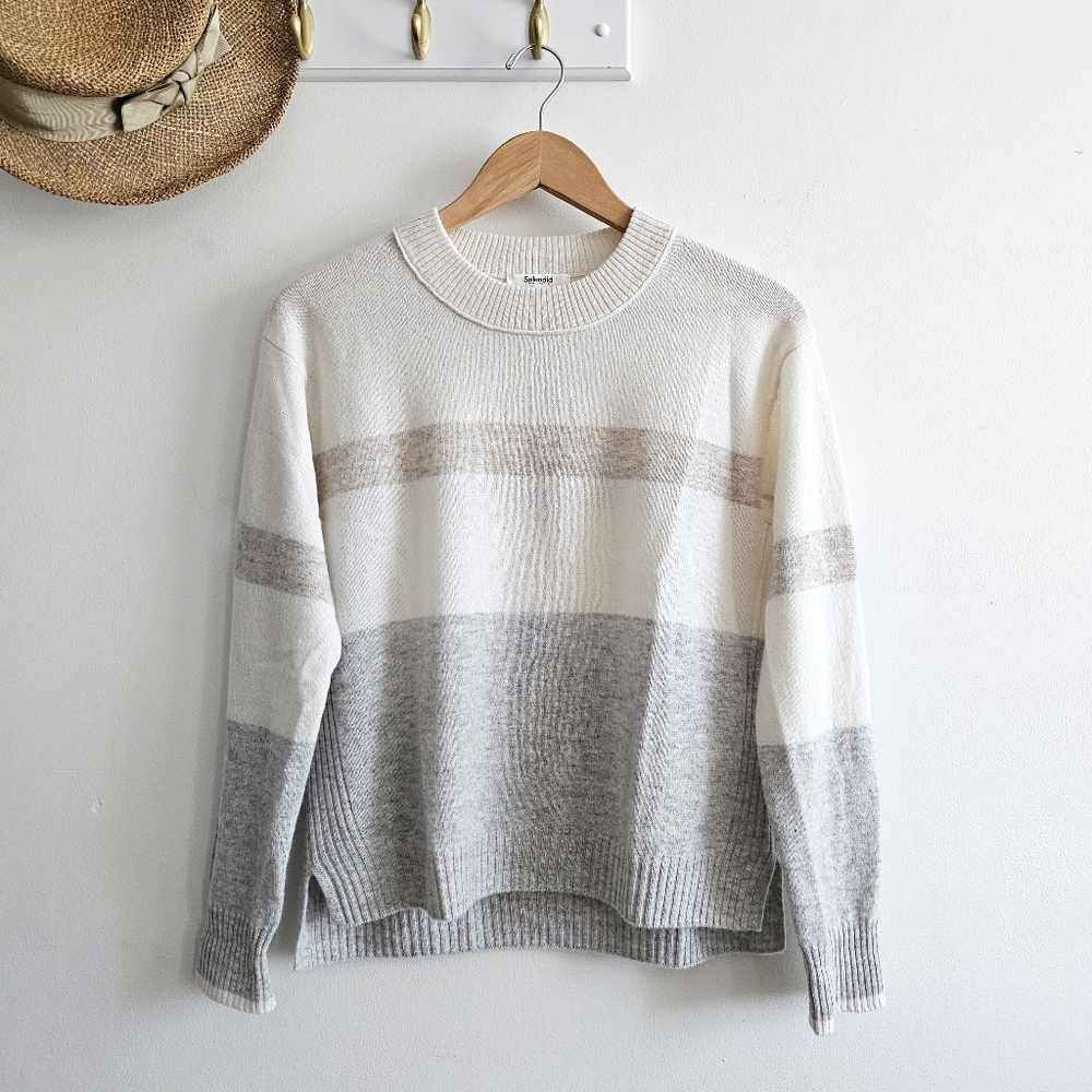 Splendid Cashmere Wool Colorblock Crewneck Soft Knit Sweater Womens XS Neutral